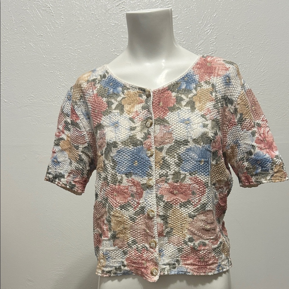 Vintage Floral Button-Up crochet Women Top